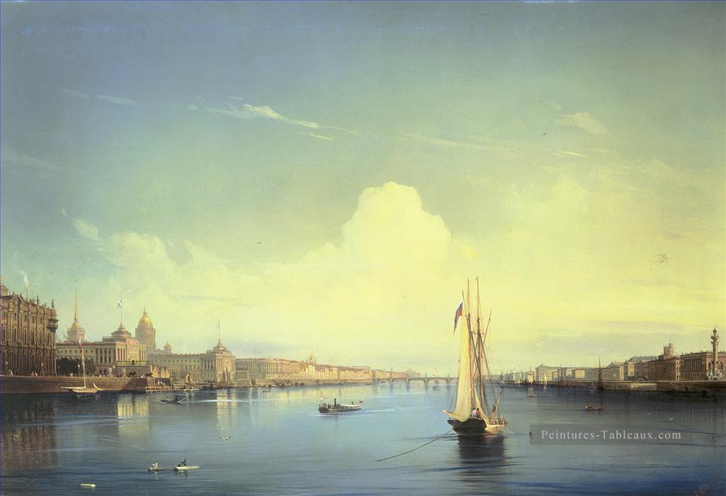 saint pétersbourg au coucher du soleil 1850 Navires Alexey Bogolyubov Peintures à l'huile